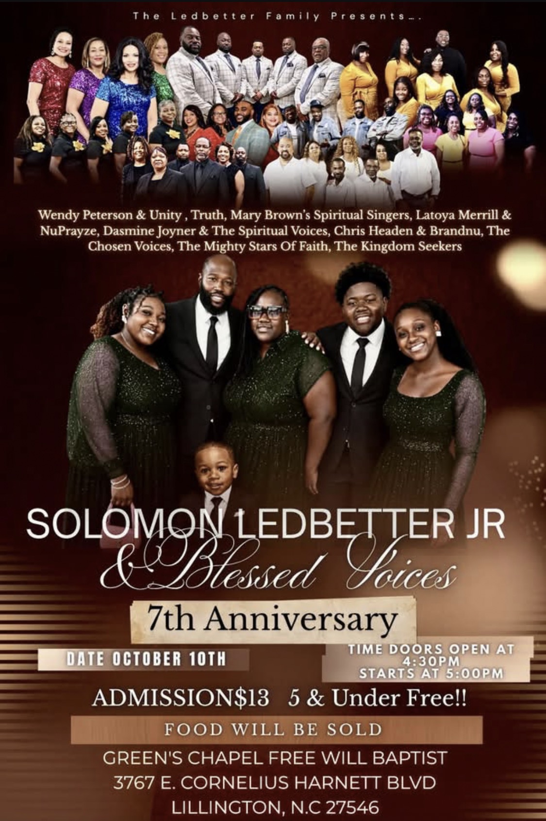 Flyer for Solomon Ledbetter Jr. and Blessed Voices 7th Anniversary featuring Chris Headen and BrandNu